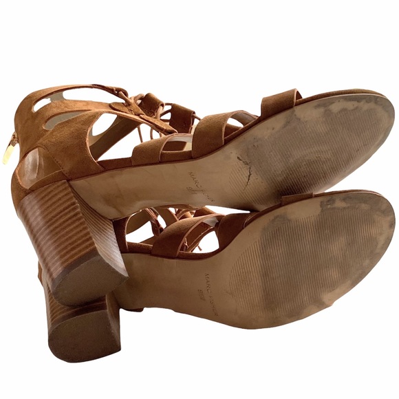MARC FISHER Parodox Cognac Suede Block Heel Caged Lace Up Size 9 1/2 Wide - Picture 5 of 6